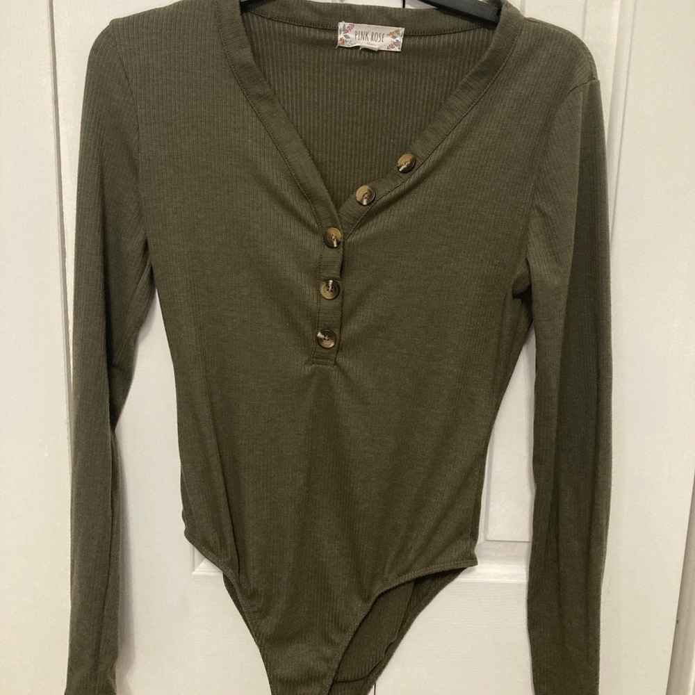 Olive green button down onesie